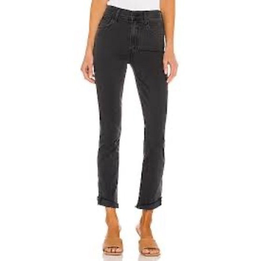 MOTHER High Waisted Rascal Ankle Slit Flip Jeans Dancing In The Dark Black 27
